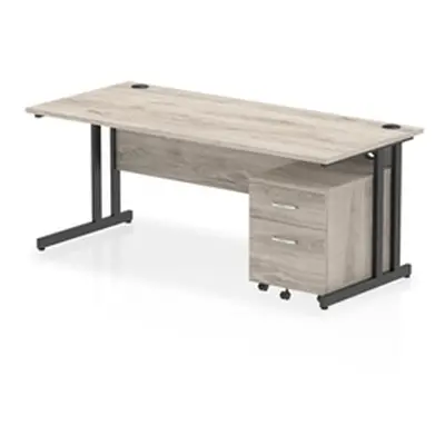 Impulse 1800x800 Desk Grey Oak/Black Cantilever 2 Drawer Mobile Ped