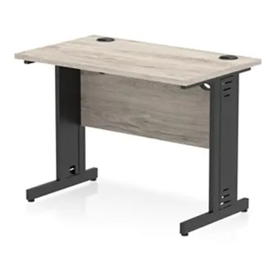 Impulse 1000x600mm Straight Desk Grey Oak Top Black Cable Managed Leg