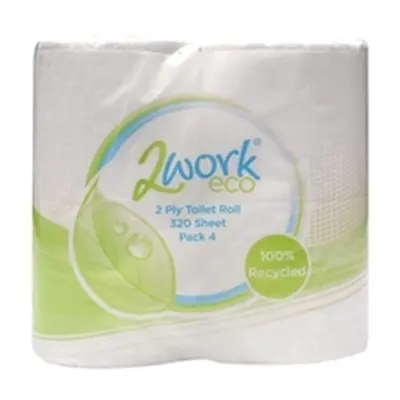 2Work Recycled 2-Ply Toilet Roll 320 Sheets (36 Pack) KF03808