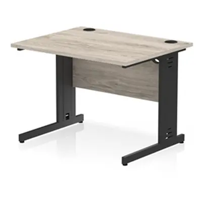 Impulse 1000x800mm Straight Desk Grey Oak Top Black Cable Managed Leg