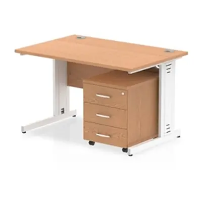 Impulse 1200x800mm Desk Oak WhiteCable Managed Leg and Mobile Ped