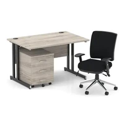 Impulse 1200 Desk Gry Oak/Black Cantilever 3 Dr Mobile Ped Black Chair