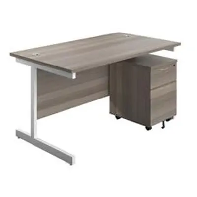 1600X800 Rectangular Desk Grey Oak - White & 2 Drawer Pedestal Bundle