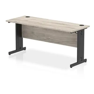 Impulse 1600x600mm Straight Desk Grey Oak Top Black Cable Managed Leg