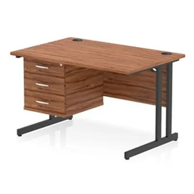 Impulse 1200x800 Desk Walnut/Black Cantilever Leg 1x3 Drawer Fixed Ped