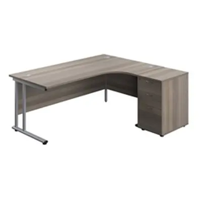 1800X1200 Twin Right Hand Radial Desk Grey Oak-Silver + Desk High Ped