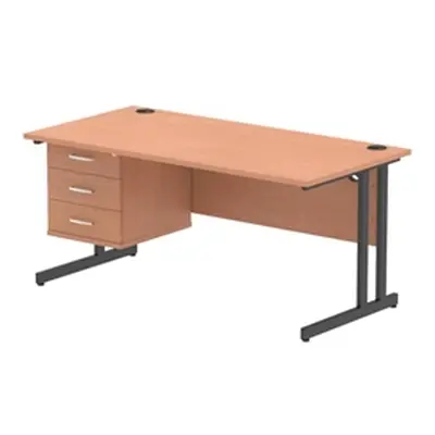 Impulse 1600x800 Desk Beech/Black Cantilever Leg 1x3 Drawer Fixed Ped