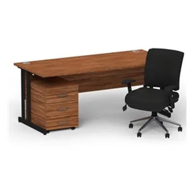 Impulse 1800 Black Cant Desk Walnut + 3 Dr Mobile Ped & Chiro Black