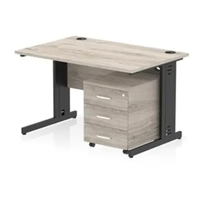 Impulse 1200x800 Desk Grey Oak/Black Cable Managed 3 Drawer Mobile Ped