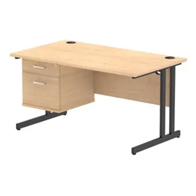 Impulse 1400x800 Desk Maple/Black Cantilever Leg 1x2 Drawer Fixed Ped