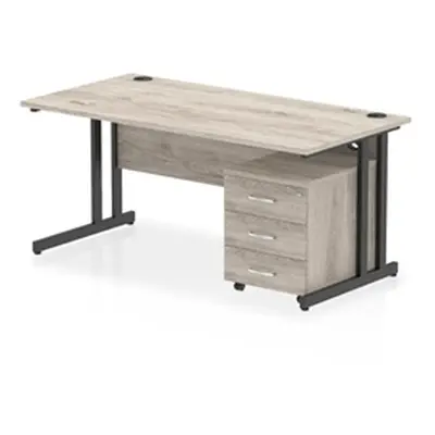 Impulse 1600x800 Desk Grey Oak/Black Cantilever 3 Drawer Mobile Ped