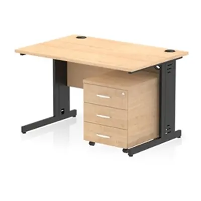 Impulse 1200x800 Desk Maple/Black Cable Managed 3 Drawer Mobile Ped