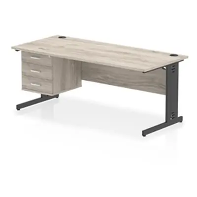 Impulse 1800x800 Desk Grey Oak/Black Cable Managed Leg 3 Dr Fixed Ped