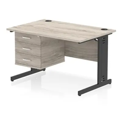 Impulse 1200x800 Desk Grey Oak/Black Cable Managed Leg 3 Dr Fixed Ped