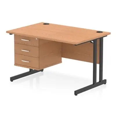 Impulse 1200x800 Desk Oak/Black Cantilever Leg 1x3 Drawer Fixed Ped