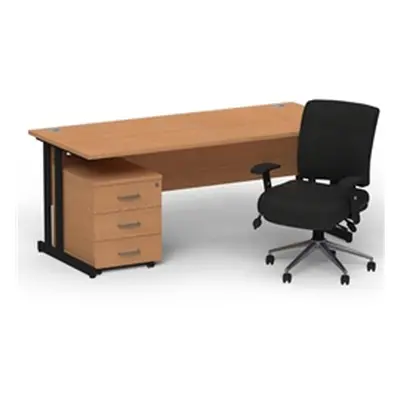 Impulse 1800 Black Cant Desk Oak + 3 Dr Mobile Ped & Chiro Black