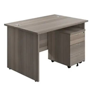 1200X800 Panel Rectangular Desk Grey Oak + 3 Drawer Ped