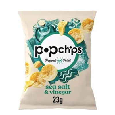 Popchips Sea Salt and Vinegar Crisps 23g (Pack of 24) 701431