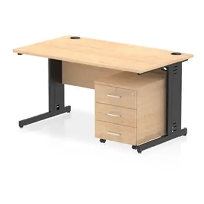 Impulse 1400x800 Desk Maple/Black Cable Managed 3 Drawer Mobile Ped