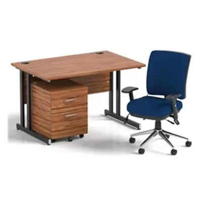 Impulse 1200 Desk Walnut/Black Cantilever 2 Dr Mobile Ped Blue Chair