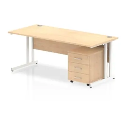 Impulse 1800x800mm Desk Maple Top White Cantilever Leg + Mobile Ped