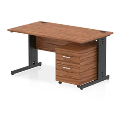 Impulse 1400x800 Desk Walnut/Black Cable Managed 2 Drawer Mobile Ped