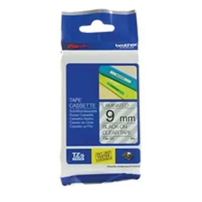 Brother P-Touch TZe Laminated Tape 9mm x 8m Black on Clear TZE121