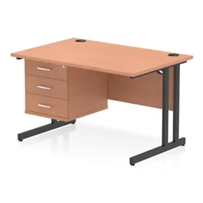 Impulse 1200x800 Desk Beech/Black Cantilever Leg 1x3 Drawer Fixed Ped