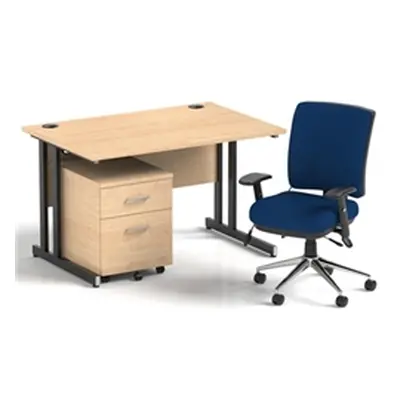 Impulse 1200 Desk Maple/Black Cantilever 2 Dr Mobile Ped Blue Chair