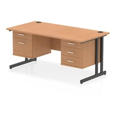 Impulse 1600x800 Desk Oak/Black Cantilever Leg 2 & 3 Drawer Fixed Ped