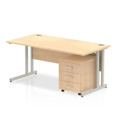 Impulse 1200x800mm Desk Maple Top Silver Cantilever Leg and Mobile Ped