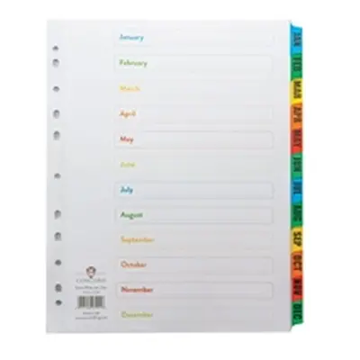 Concord Index Jan-Dec Multipunched Multicolour-Tabs A4+ White - CS79