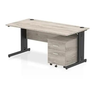 Impulse 1600x800 Desk Grey Oak/Black Cable Managed 2 Drawer Mobile Ped