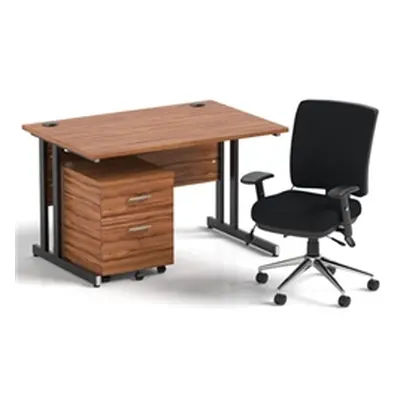 Impulse 1200 Desk Walnut/Black Cantilever 2 Dr Mobile Ped Black Chair