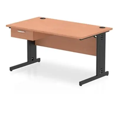 Impulse 1400x800 Desk Beech/Black Cable Managed Leg 1 Dr Fixed Ped