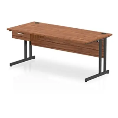 Impulse 1800x800 Desk Walnut/Black Cantilever Leg 1x1 Drawer Fixed Ped