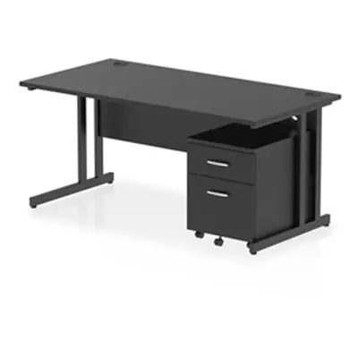 Impulse 1600x800 Desk Black/Black Cantilever Leg 2 Drawer Mobile Ped