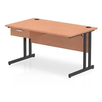 Impulse 1400x800 Desk Beech/Black Cantilever Leg 1x1 Drawer Fixed Ped