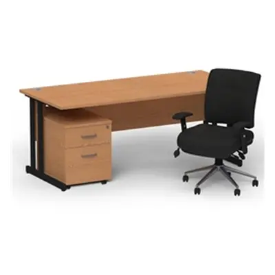 Impulse 1800 Black Cant Desk Oak + 2 Dr Mobile Ped & Chiro Black