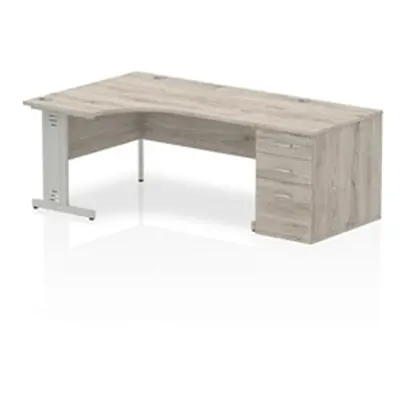 Impulse 1600mm Left Crescent Desk Grey Oak Silver Leg + Desk High Ped