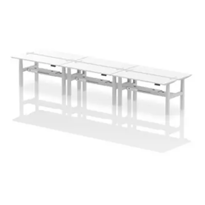 Air B2B 1600x600mm Height Adjustable 6P Bench Desk CP White/Silver