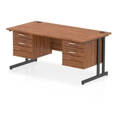 Impulse 1600x800 Desk Walnut/Black Cantilever Leg 2x2 Drawer Fixed Ped