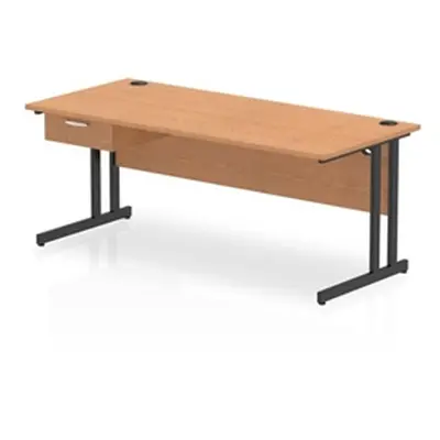 Impulse 1800x800 Desk Oak/Black Cantilever Leg 1x1 Drawer Fixed Ped