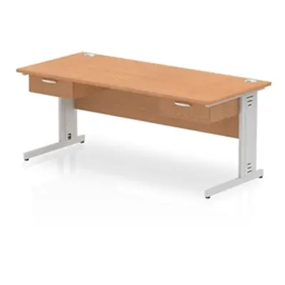 Impulse 1800x800 Desk Oak/Silver Cable Managed 2x1 Drawer Fixed Peds