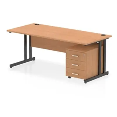 Impulse 1800x800 Desk Oak/Black Cantilever Leg 3 Drawer Mobile Ped