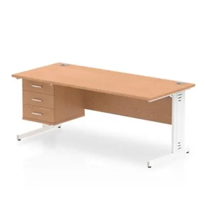 Impulse 1800x800 Desk Oak White Leg 1x3 Drawer Fixed Pedestal