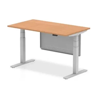 Air 1400x800 Height Adjustable Desk Oak Silver Leg Modesty Panel