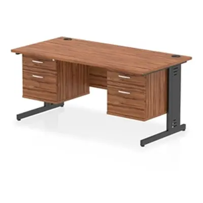 Impulse 1600x800 Desk Walnut/Black Cable Managed 2x2 Drawer Fixed Ped