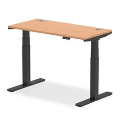 Air 1200 x 600mm Height Adjustable Desk Oak Top Cable Ports Black Leg