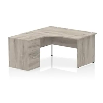 Impulse 1400 LH Crescent Desk Grey Oak Top Panel End 600 Desk High Ped